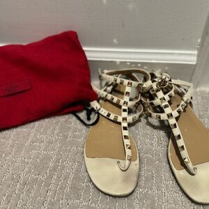 Valentino Cream Sandals with Gold Studs